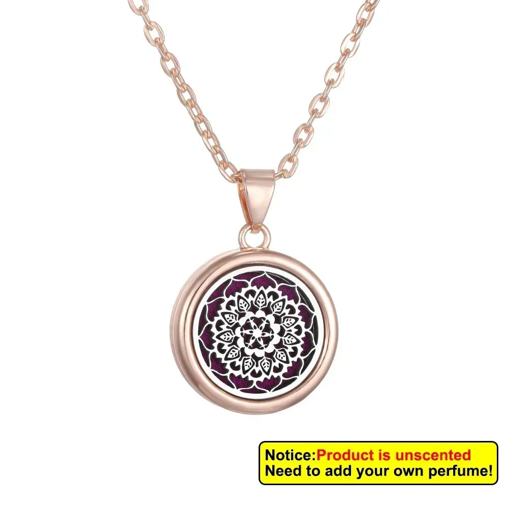 2025 New Tree of Life Aromatherapy Necklace Golden Rose Color Open Locket Scent Aroma Perfume Essential Oil Diffuser Necklace