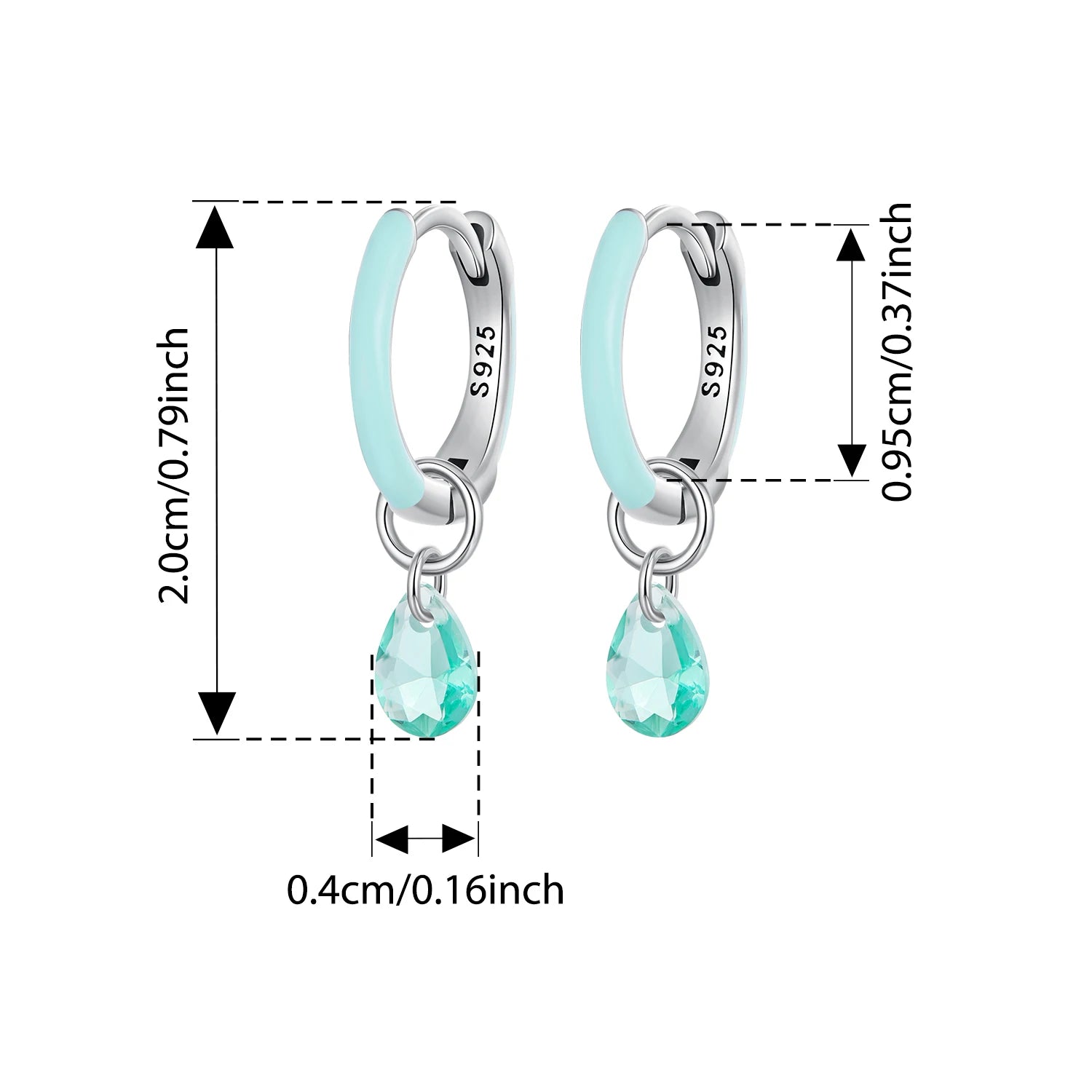 BISAER 925 Sterling Silver Summer Droplet Hoop Earrings Green Water Drop Ear Hooks for Women & Girls Party Fine Jewelry ECE1875