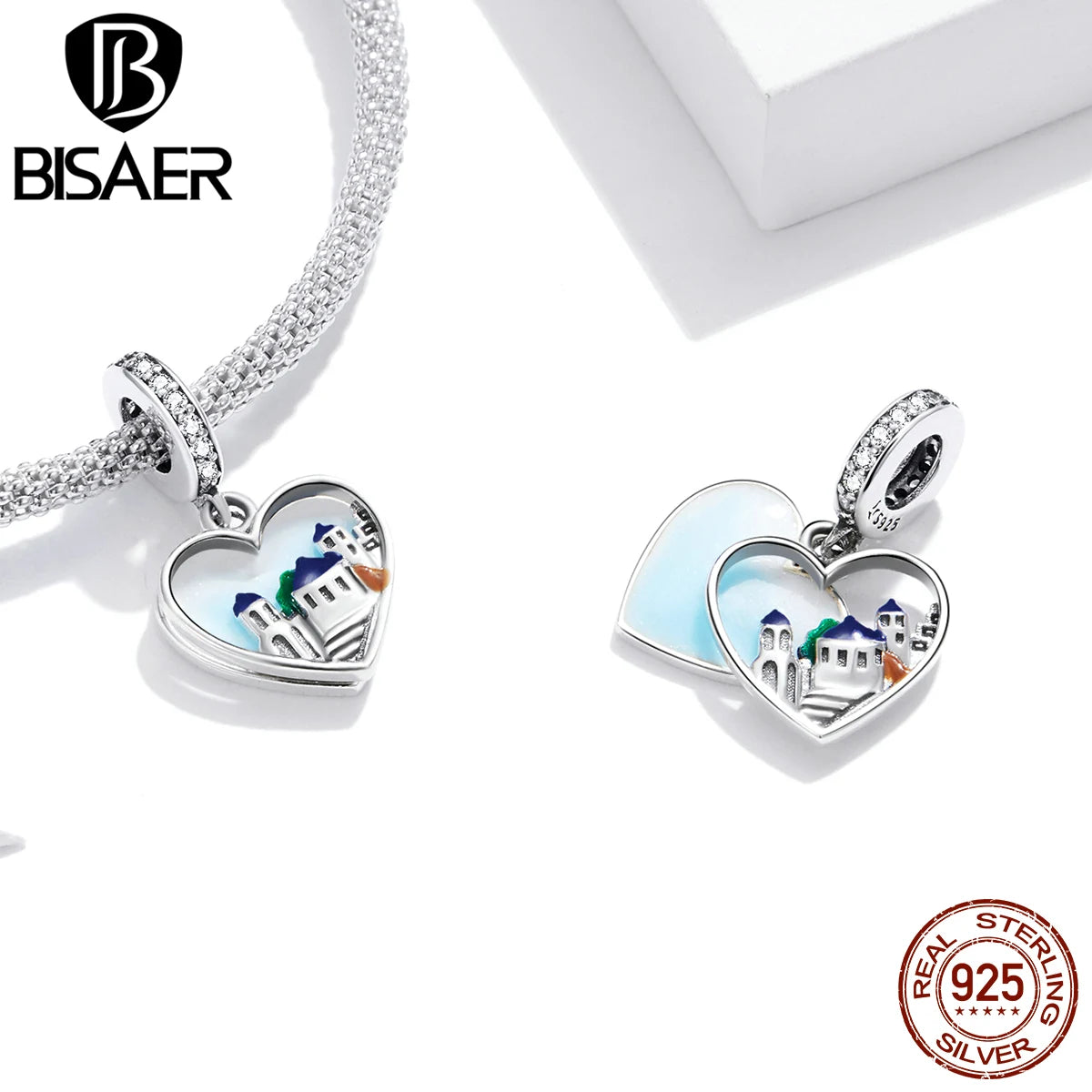 BISAER 925 Sterling Silver Flying Dragon Pendant Dream Bear Travel Plane Suitcase Charm Bead for Women DIY Bracelet Fine Jewelry