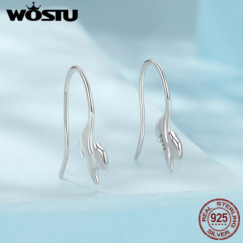 WOSTU Real 925 Sterling Silver Lovely Cat Stud Earrings For Women European Animal Ear Hoops Party Jewelry Birthday Gift