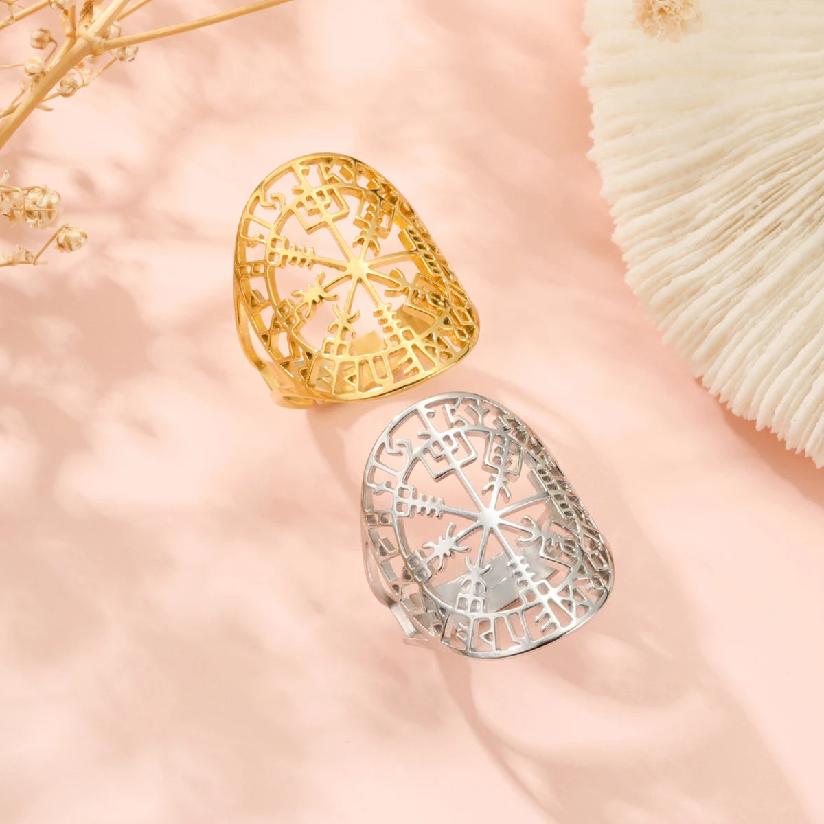 LIKGREAT Vegvisir Symbol Viking Ring Jewelry Compass Barbarian Gladiator Pagan Asatru Heathen Norse Runes Stainless Steel Ring - Madeinsea©