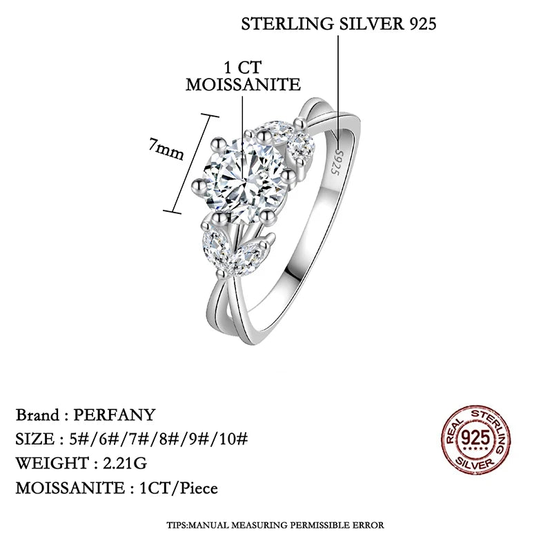 PERFANY 1CT Moissanite Ring for Women S925 Pure Silver Flower Design Laboratory Certification Diamond Wedding Elegant Jewelry - Madeinsea©