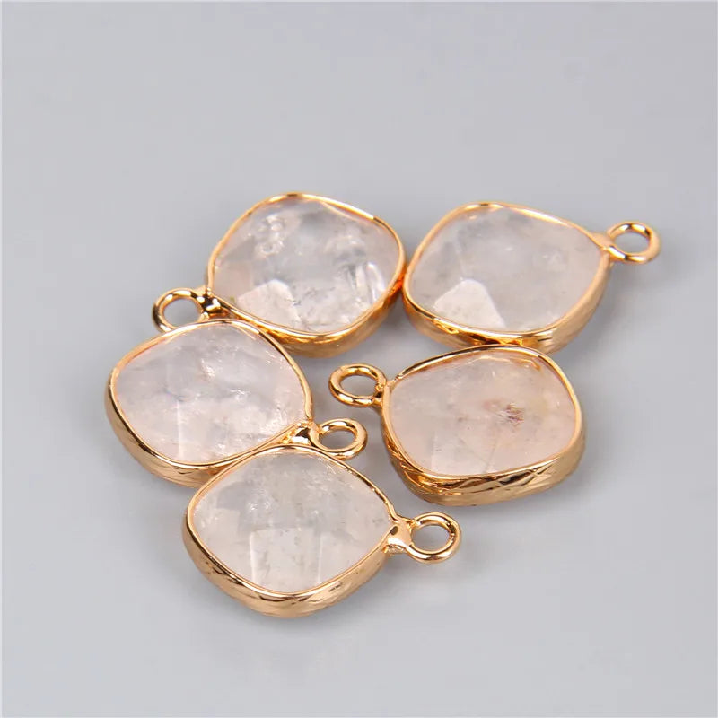 14MM Natural Stone Connector Pendant Agat Quartzs Rhombus Shape Faceted Charms  For Jewelry Making Necklace Bracelet Accessories