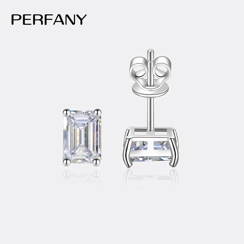 PERFANY 2CT Emerald/Radiation Cut Moissanite Earrings for Women S925 Pure Silver Rectangular Laboratory Diamond Wedding Jewelry