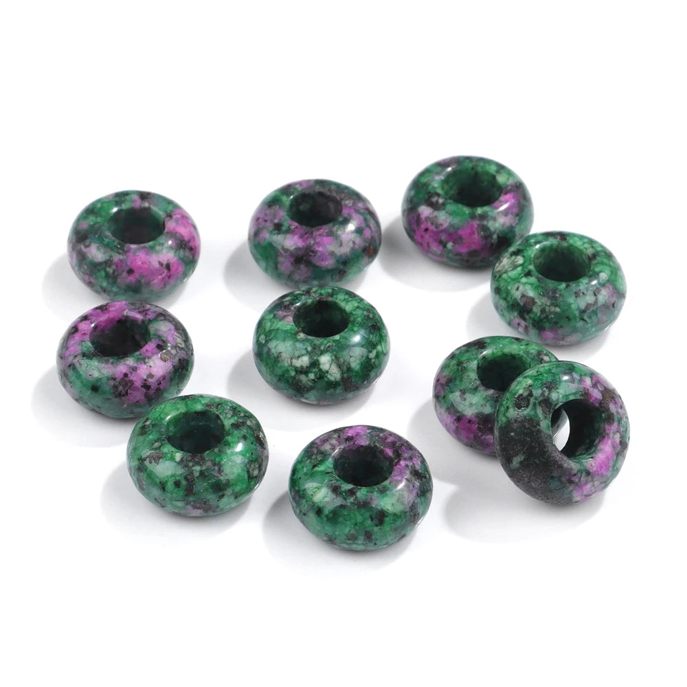 5PCS Natural Big Hole Round Abacus Bead 14mm Opal Tiger Eye Jade Hollow Stone Pendant For Jewelry Making Necklace Earrings DIY