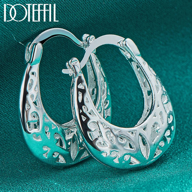 DOTEFFIL 925 Sterling Silver Hollow Flower Hoop Earring Woman Party Gift Fashion Charm Wedding Engagement Jewelry