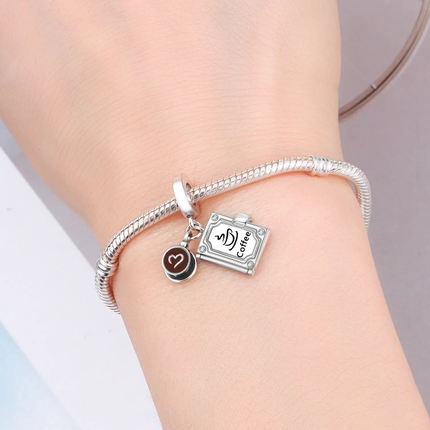 PANPOKI 925 Sterling Silver Coffee Can Open Book Pendant Beads Original Pendants Bracelet Charm Jewelry Party DIY Trendy Gifts