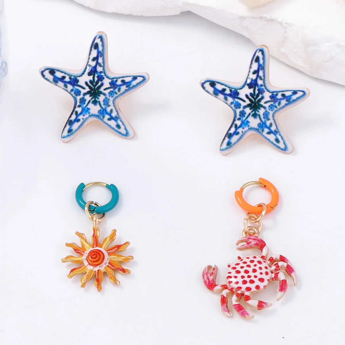 ZAA Personalized Trendy Creative Design Alloy Starfish Crab Four Piece Earring Set
