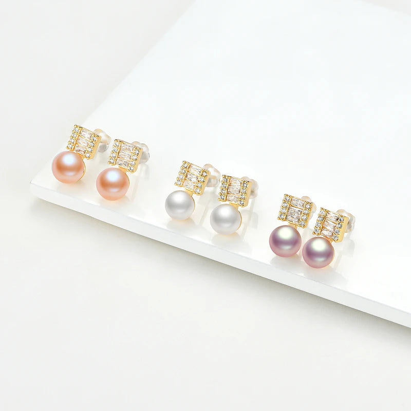 OXTAO Trendy Freshwater Pearl Stud Earrings Daily Wear Jewelry Valentine's Day Girlfriend Birthday Wedding Anniversary Gift