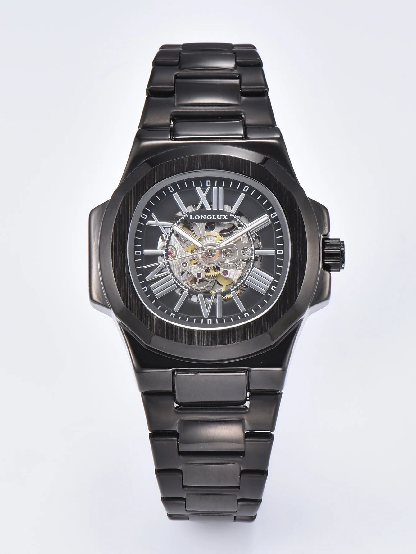 LONGLUX HOT SALE NEW automatic mechanical men watch rome business waterproof skeleton luminous stainless steel gift watch