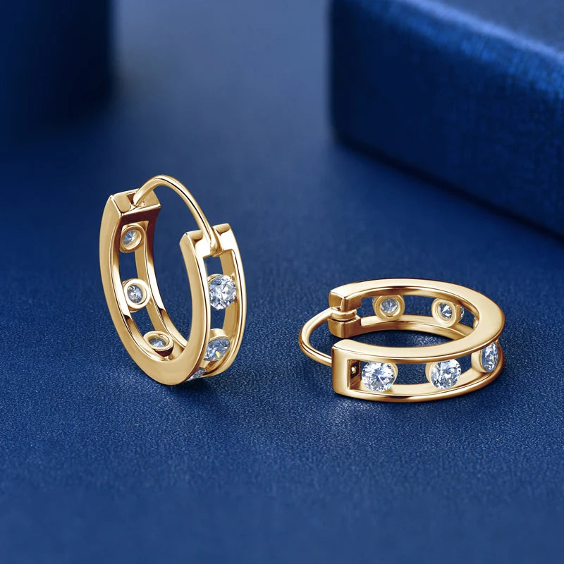 OXTAO Hoop Earings 100% 925 Sterling Silver Moissanite Huggies Earrings Female Jewelry Birthday Party Gifts GRA Certified