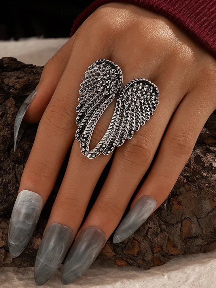 Retro Angel Wings Large Ring For Women Unisex Vintage Open Ring Punk Gothic Rock Hiphop Accessories Designer Jewelry Lovers Gift - Madeinsea©