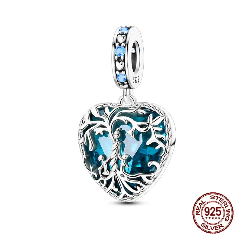 Fashion 925 Sterling Silver Heart Shape Tree Of Life Mother Sister Hug Charms Beads Fit Original Bracelets Fine DIY Jewelry Gift