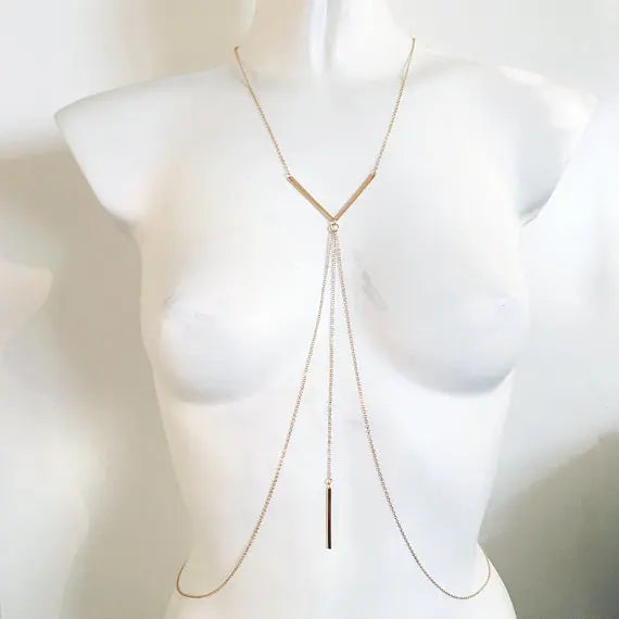 Women New Body Chains Bikini Chest Chain Harness Jewelry Charm Necklaces Chain For Women Fashion Body Jewelry