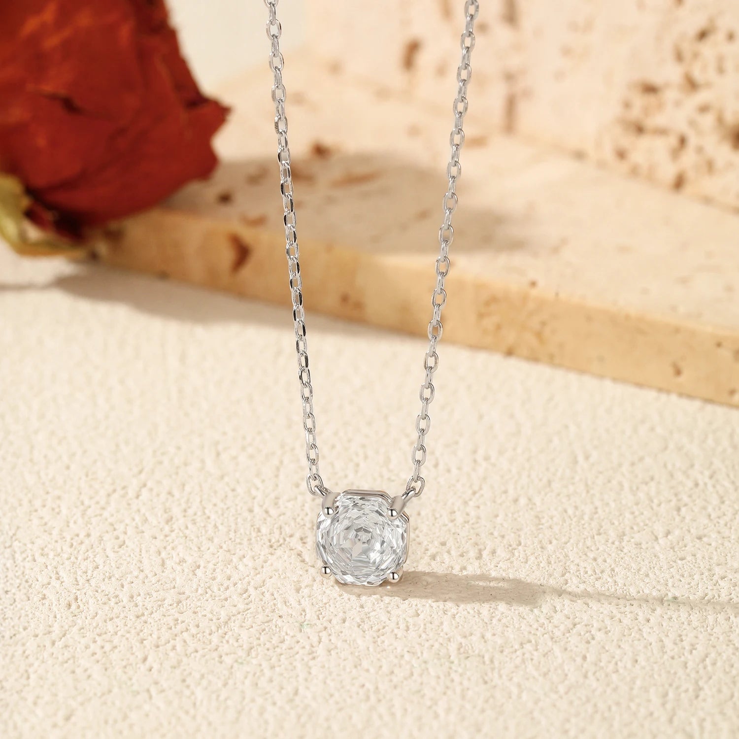 MODIAN 925 Sterling Silver Fashion Octagon Rose Cut Clear Cubic Zirconia Pendant Necklace For Women Fine Jewelry