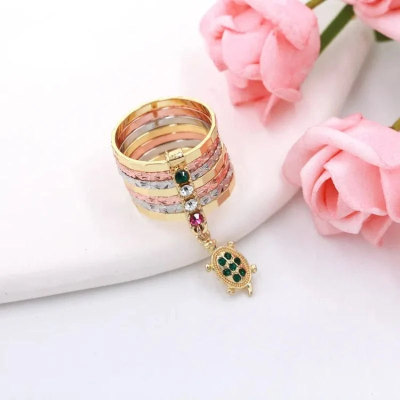 Luck Rose Butterfly Owl Elephant Guadalupe's Cross Dolphin Heart Turtle Clover Religious Jewelry Oro Laminado Rings