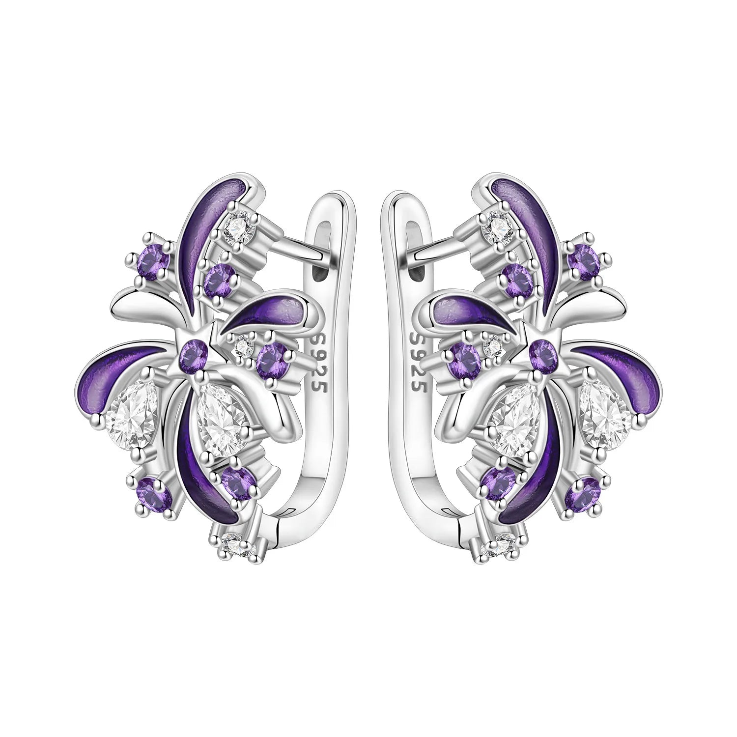 PANPOKI S925 Sterling Silver Purple Zircon Lucky Symbol Earrings Versatile Hoop Earrings For Women Jewelry Original Gifts