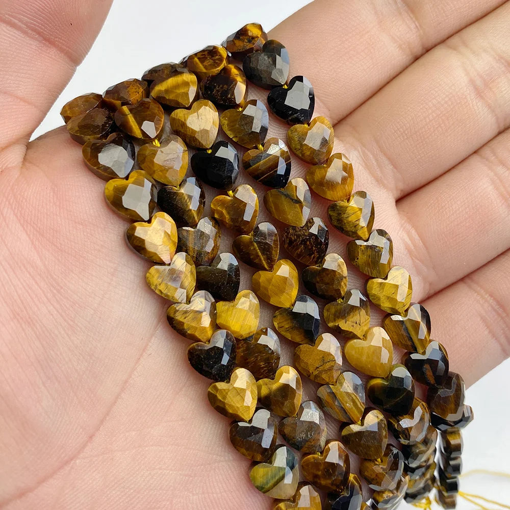 8MM Heart Love Shape Stone Bead Natural Faceted Amethyst Tiger Eye Loose Spacer Beads For DIY Bracelet Neckalce Earring Supplies