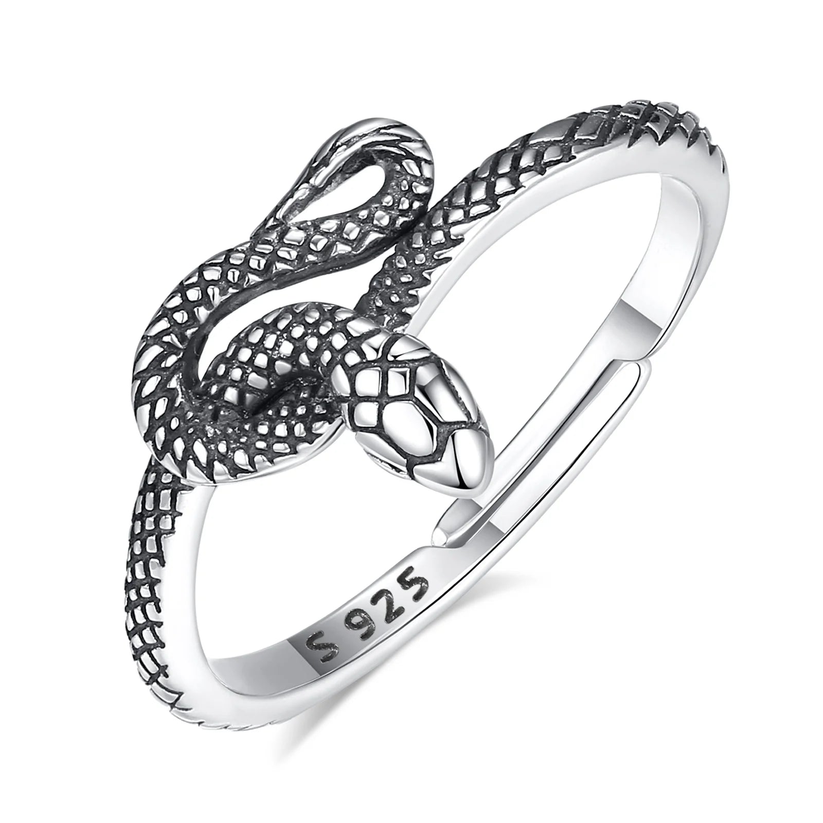 Eudora 925 Sterling Silver Snake Adjustable Ring Vintage Textures Cobra Punk Ring Personalized Jewelry Party Gift for Women Man