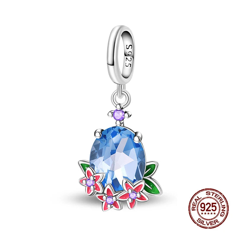 100% 925 Sterling Silver Glowing Planet Zircon Flower Fairy Four Leaf Clover Charms Bead Fit Original Bracelets DIY Jewelry Gift