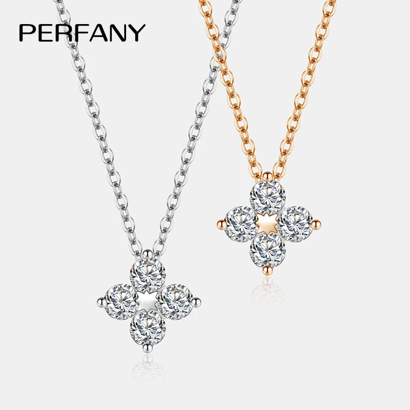 PERFANY All Moissanite Necklace for Women S925 Pure Silver Classic Clover Laboratory Diamond Pendant Fashion Jewelry