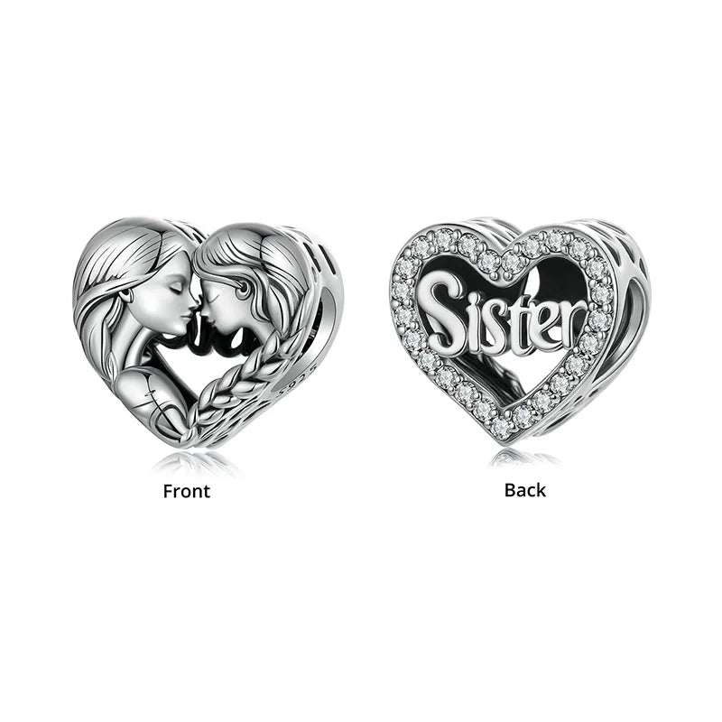 BAMOER 2025 Family Series 925 Sterling Silver Sister Mother Charm fit Original Bracelet DIY Jewelry Accessories Heart Beads
