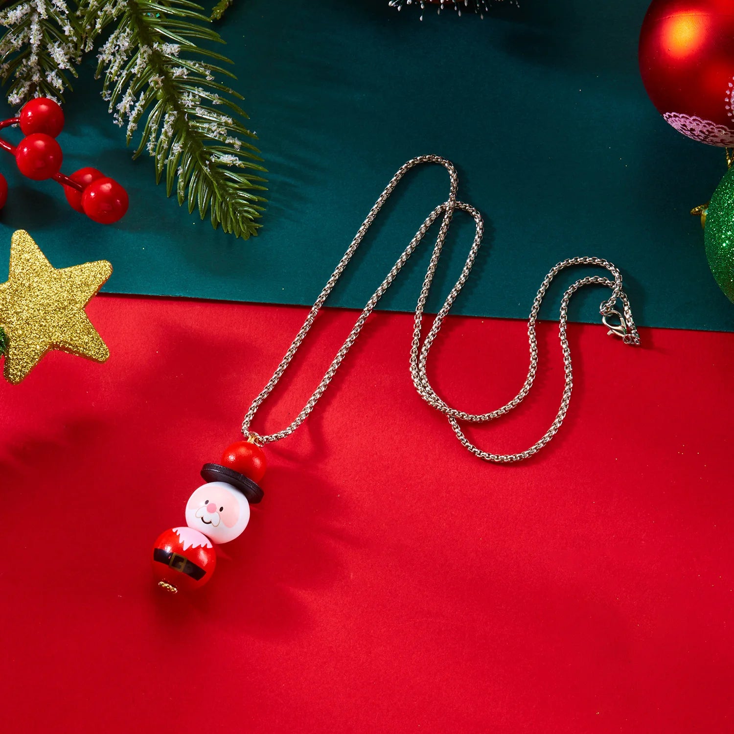 Trendy Christmas Necklace for Women Girls Cartoon Santa Claus Snowman Pendant Long Sweater Chain Choker Party New Year Gifts