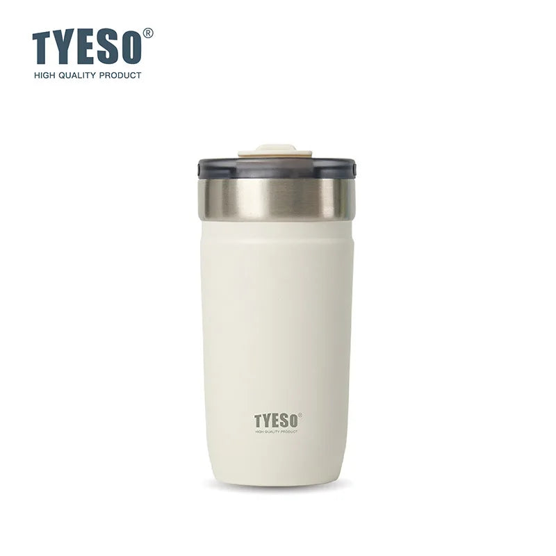 Tyeso Stainless Steel Tumbler with Straw Insulated Coffee Cup Leak-Proof Travel Mug Hot &Cold Thermos Bottle for Car Office Gym