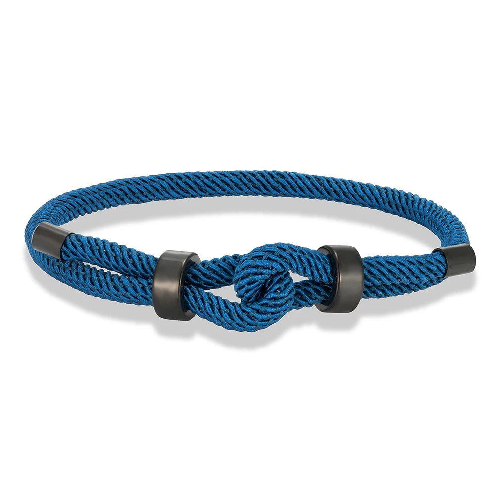 MKENDN Verstellbares Knoten-Seilarmband, schwarzer Edelstahl-Anhänger, wasserfest, Schmuckgeschenk für Paare, Vater, Sohn, Freund