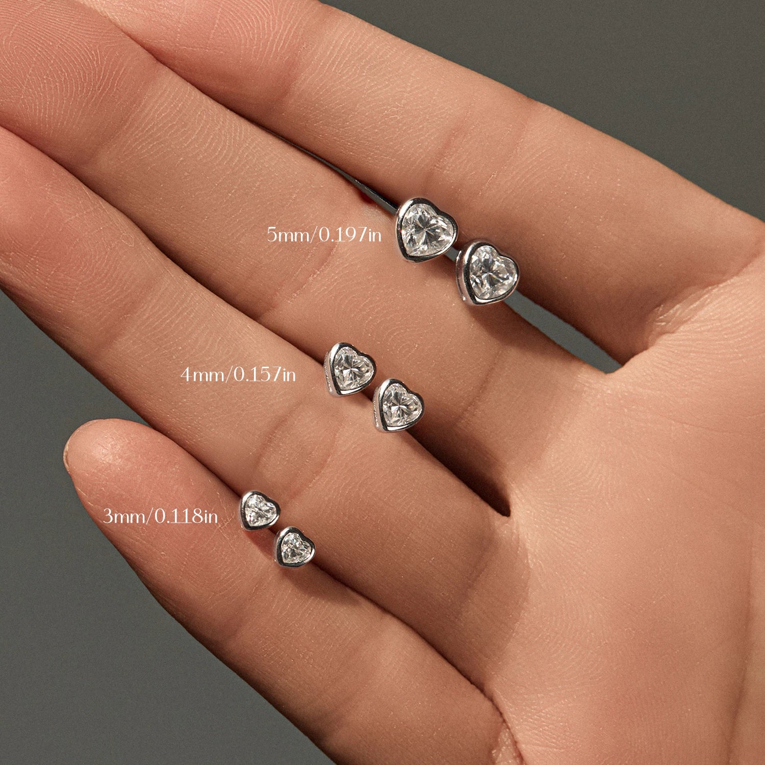 MODIAN 3 Sizes Heart Moissanite Ear Studs 925 Sterling Silver Dazzling Stackable Fashion Stud Earrings For Women Fine Jewelry