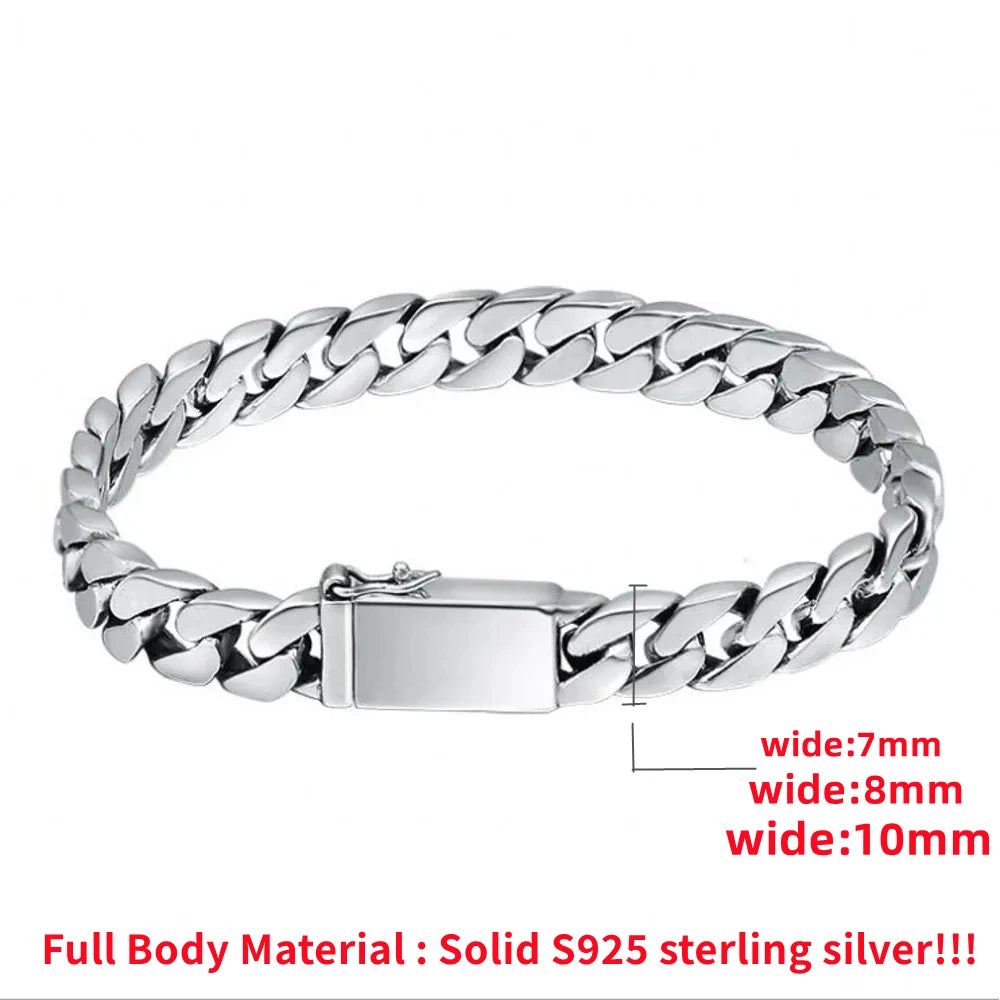 100% S925 Sterling Silver Bracelet 8MM Punk S925 Silver Jewelry Never Fade Carry certificate Men Women Jewelry Gifts - Madeinsea©