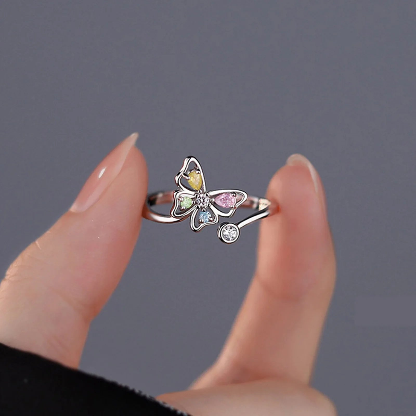 Pink Romantic Flower Rings For Women Shiny Zircon Cherry Blossom Branch Shell Finger Ring Wedding Christmas Aesthetic Jewelry