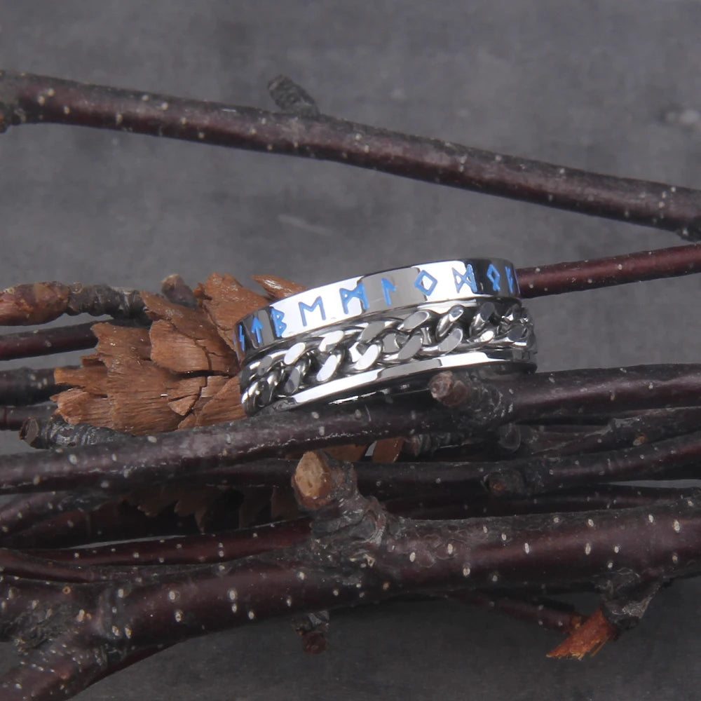 Stainless Steel Chain Ring with Norse Runes - Madeinsea©