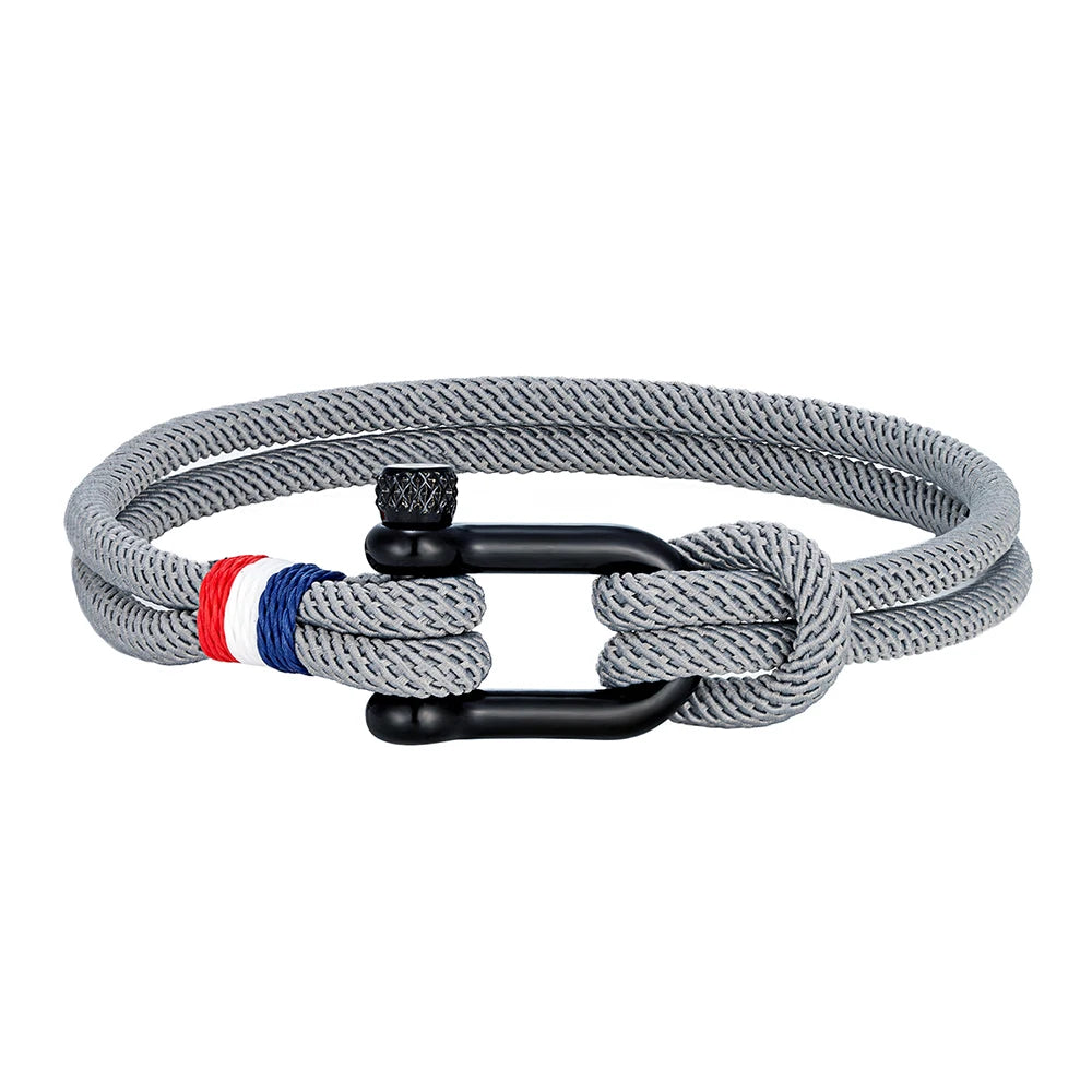 MKENDN Stainless Steel U-Shape Shackle Buckle Bracelet Men Women Handmade Woven Double-Layer Design France Flag Couple Jewelry