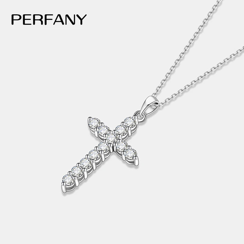 PERFANY All Moissanite Necklace for Women S925 Pure Silver Cross Design Pendant Laboratory Certified Diamond Fashion Jewelry - Madeinsea©