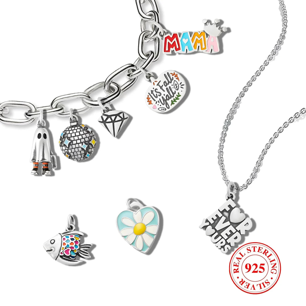 1PC S925 Sterling Silver Little Ghost Pendant, Exquisite And Colorful DIY Pendant, Suitable for DIY Necklace and Bracelet Decor