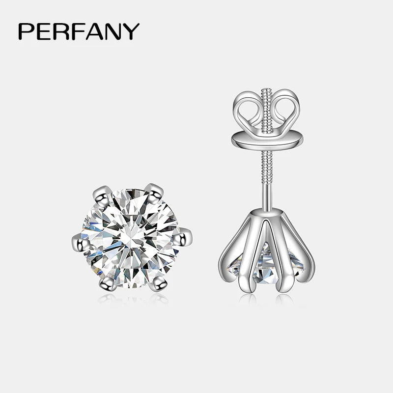PERFANY 0.3-2CT Moissanite Stud Earrings for Women S925 Pure Silver Screw Six Claw Laboratory Diamond Wedding Fashion Jewelry - Madeinsea©