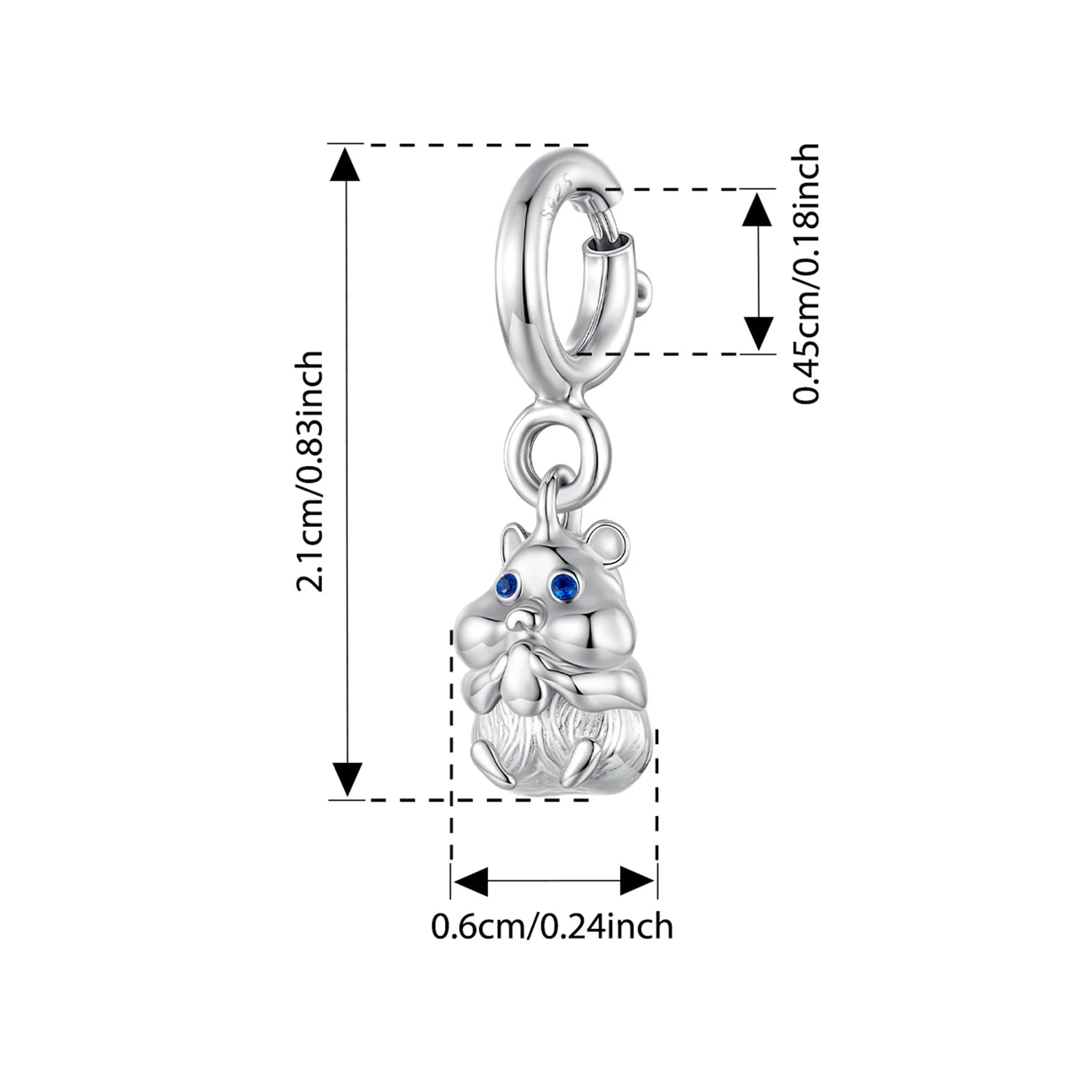 BISAER 925 Sterling Silver Yorkshire Terrier Locket Charm Pomeranian Elephant Hamster Pendant for Women DIY Bracelet Jewelry