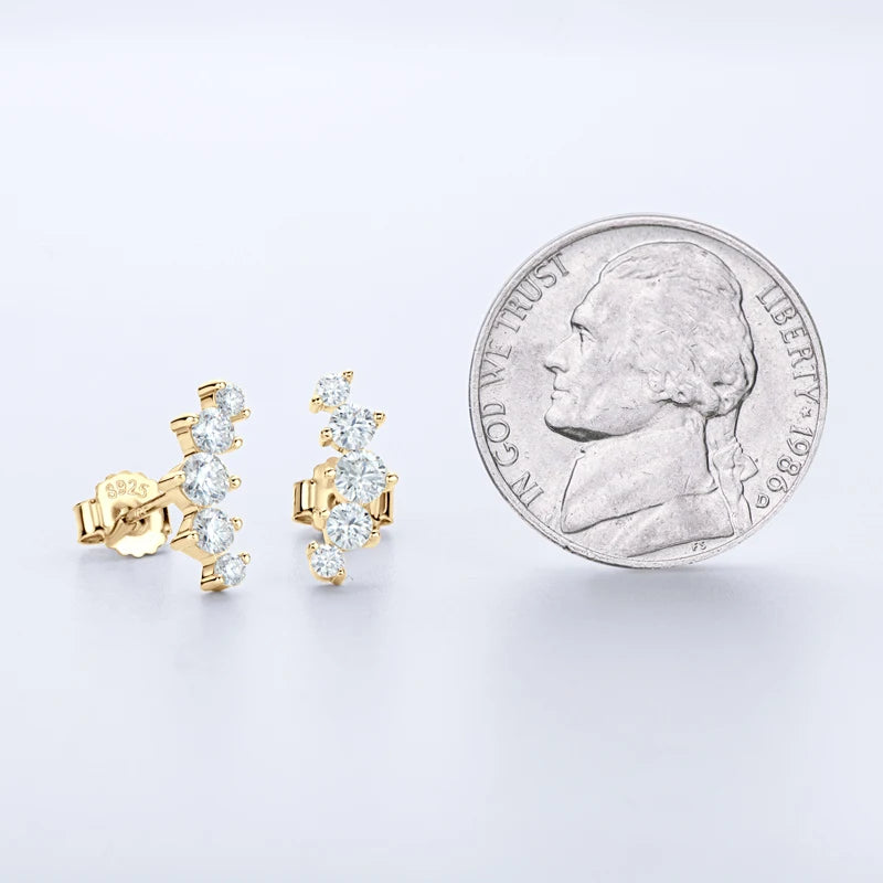 OXTAO 5 Stone Moissanite Climber Earrings Real 925 Silver Graduated Curved D Color Glittering Diamond Ladies Jewelry Gift