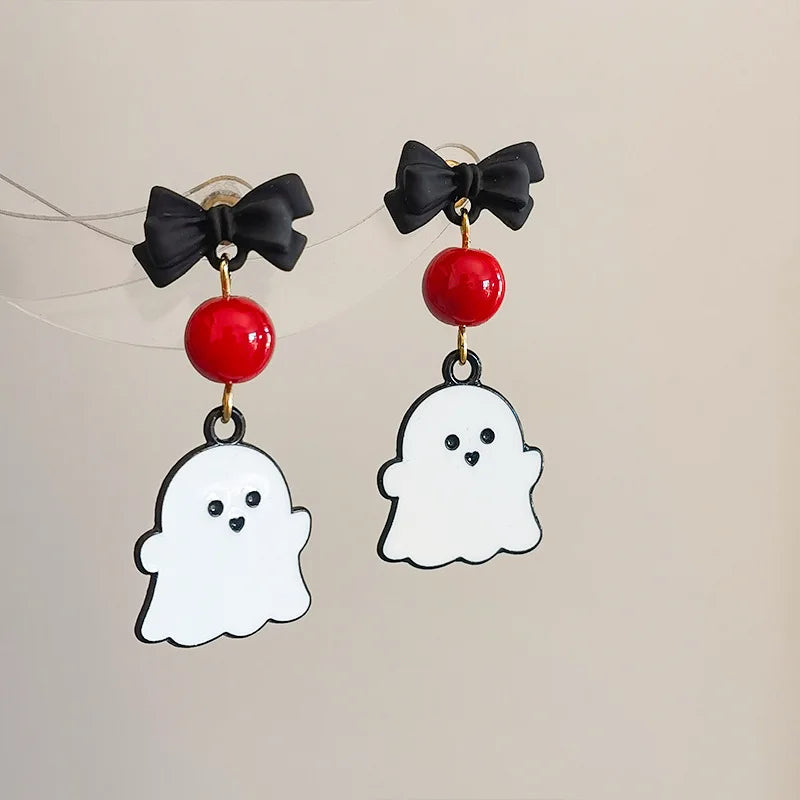 Fancy Resin Halloween Ghost Drop Earrings For Women Red Bowknot Flannel Ghost Dangle Earring Christmas Festival Party Jewelry
