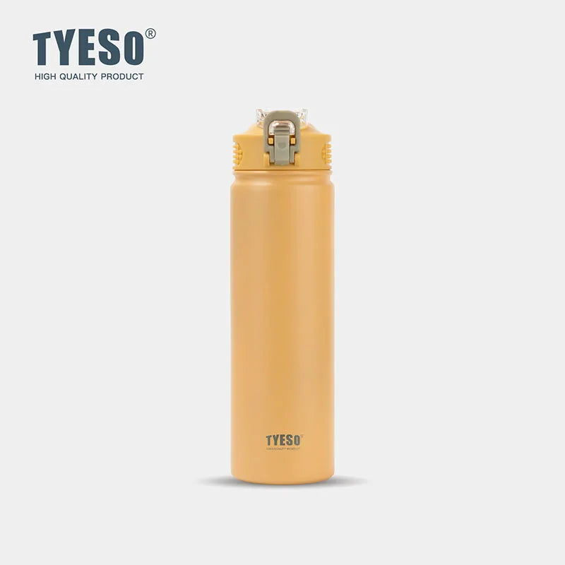 TYESO 600/750ML Stainless Steel Thermal Water Bottle with Straw Hot Cold Double Wall Vacuum Insulated Sports Cup for Coffee/Tea
