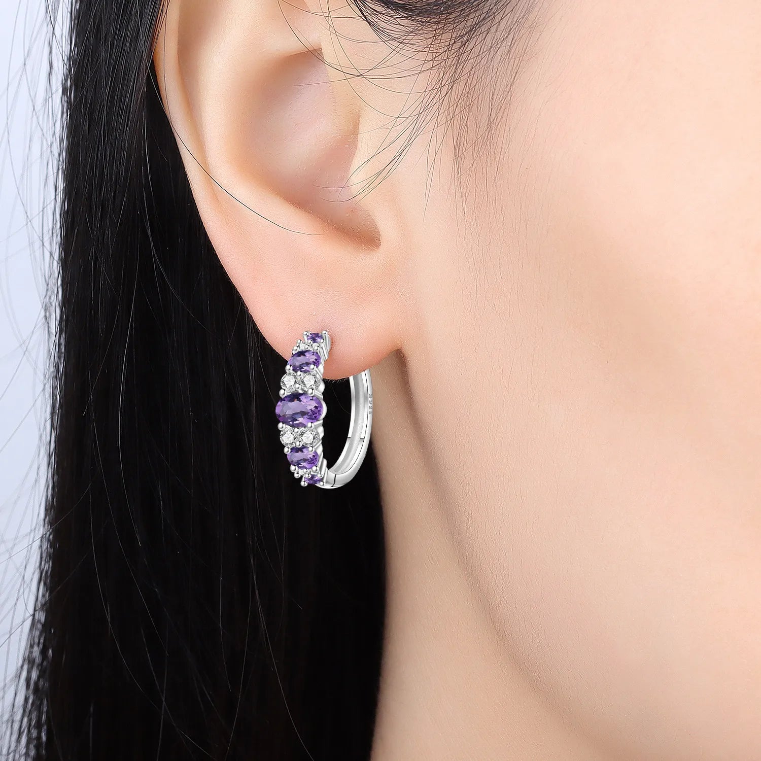 PANPOKI S925 Sterling Silver Geometric Purple Gradient Earrings Versatile Hoop Earrings For Women Jewelry Original Party Gifts