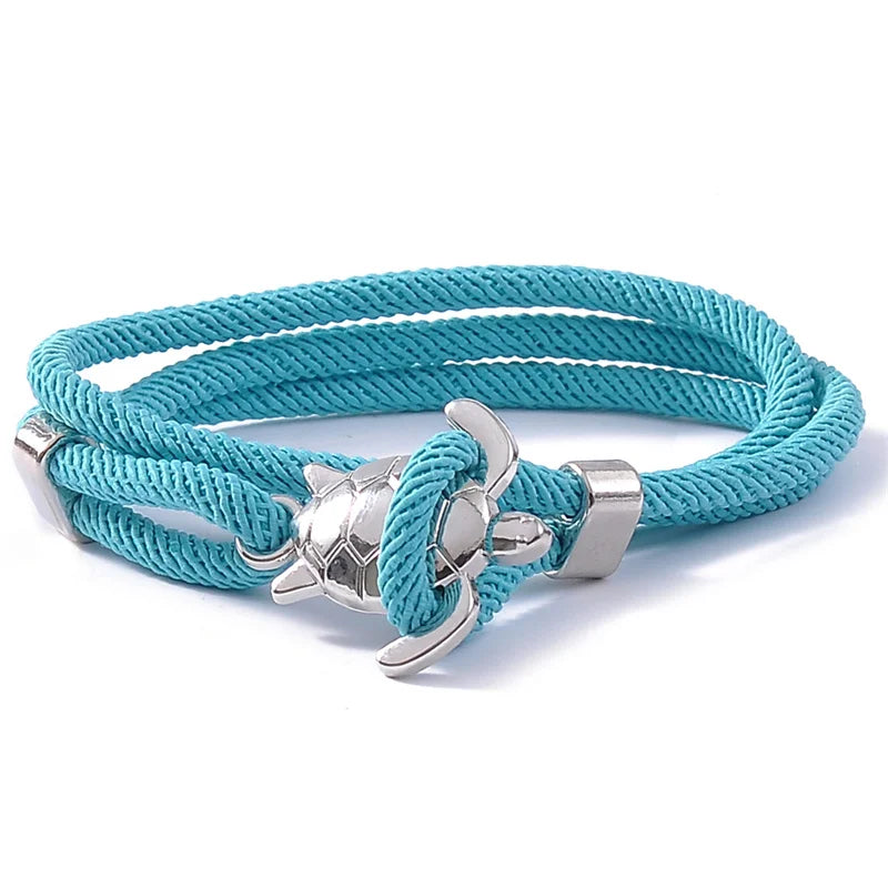 Cute Silver Color Sea Turtle Rope Bracelets For Women Men Wristband Jewelry High Quality Milan Line Pure Hand Knitting Bracelet