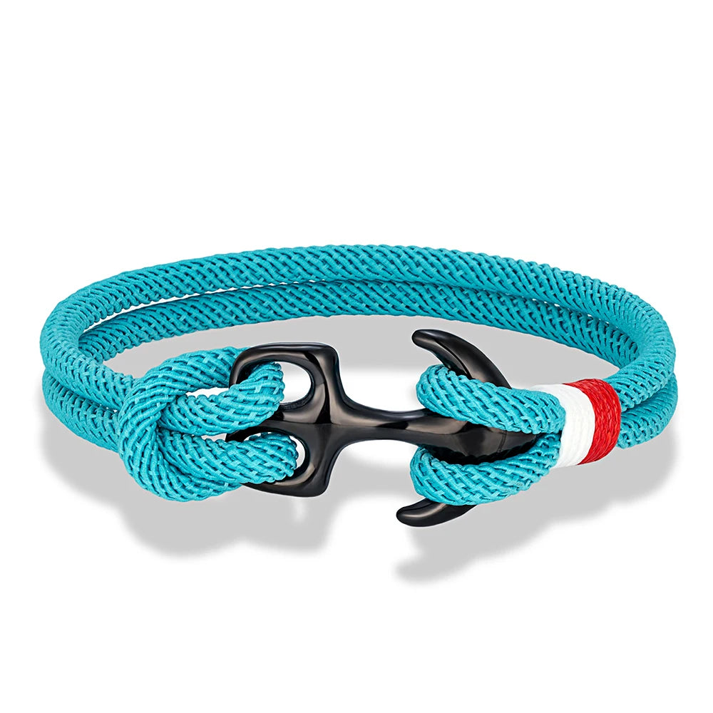 MKENDN Schwarzes Ankerarmband für Damen und Herren, zweireihiges Armband aus nautischem Seil, Sportschließe aus Edelstahl, maritimer Schmuck