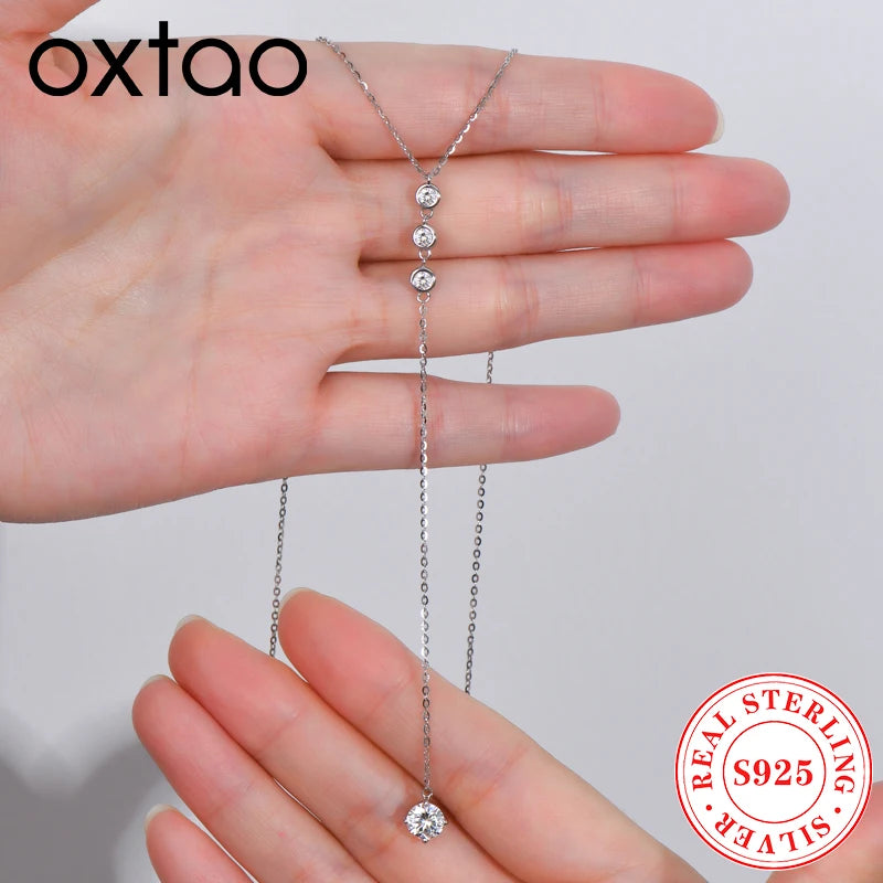 OXTAO Real 925 Sterling Silver Y-Shaped Necklace D VVS1 Moissanite Pendant Necklace for Women Birthday Jewelry Gift Certified