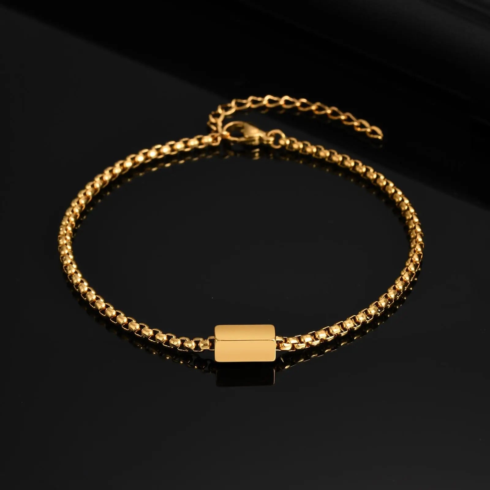 Vnox Waterproof Stainless Steel Tube Charm Bracelets for Men Dad,Adjustable 3mm Box Link Chain Bracelet, Fashion Jewelry