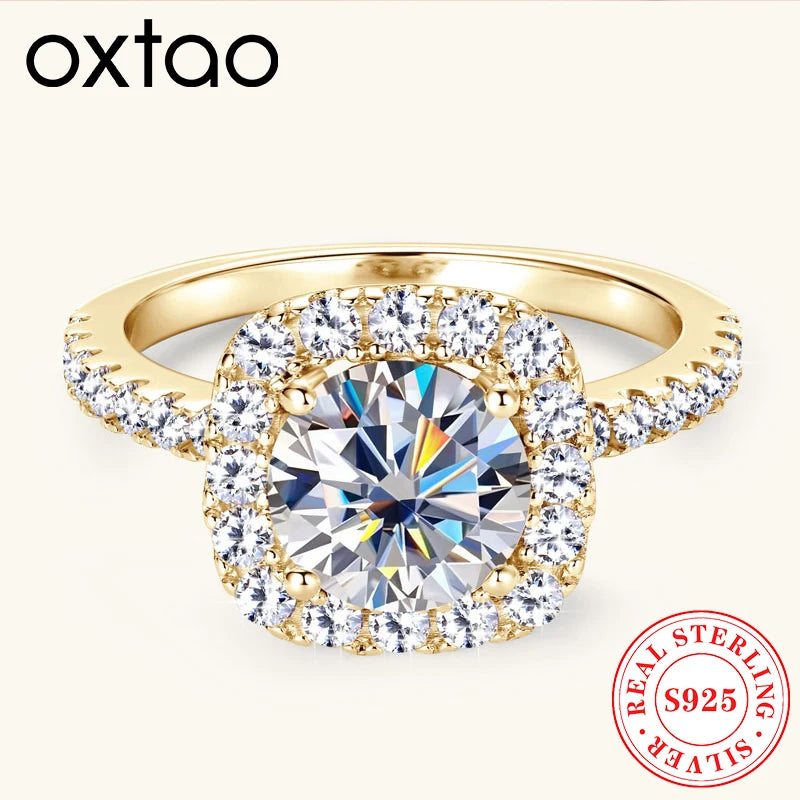 OXTAO 2.0ct D Color Big Moissanite Diamond Wedding Halo Rings for Women 925 Sterling Silver  Wedding Luxury Fine Jewelry Gifts