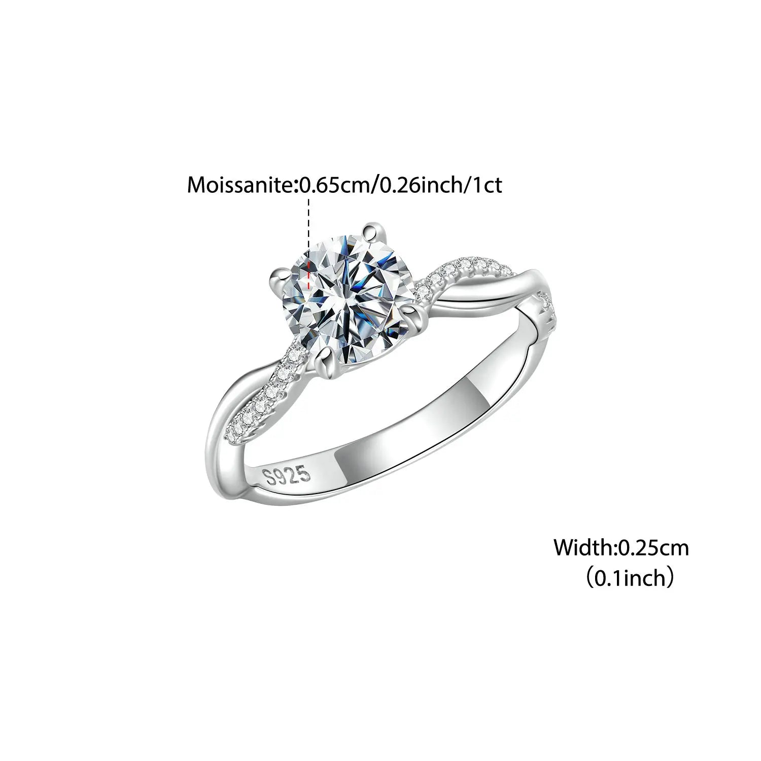 BISAER 1CT Moissanite Ring 925 Sterling Silver VVS1 EX Twisted Vine Diamond Eternal Love Band for Women Wedding Fine Jewelry