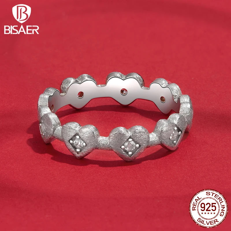 Bague torsadée en argent sterling 925 BISAER en forme de cœur sertie de zircons sertis pavés, bande d'amour plaquée or blanc pour femme, bijoux fins de mariage