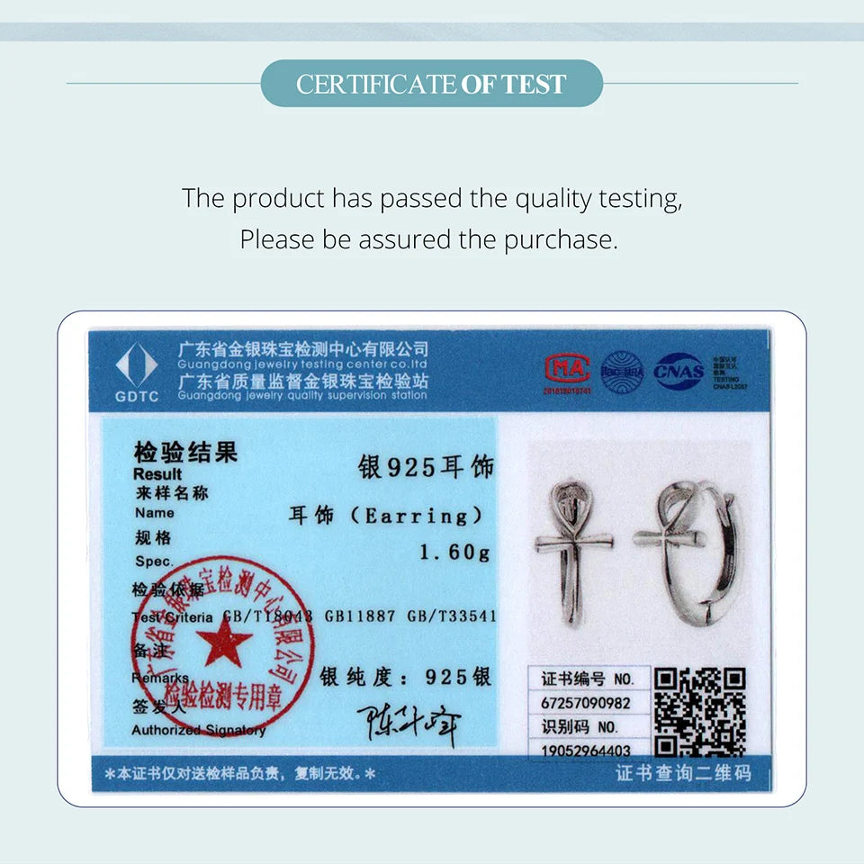 BAMOER 925 Sterling Silver Ankh Cross Huggies Hoop Earrings Original Viking Ear Cuffs for Women Religion Gift Guard Jewelry